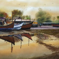 Seascape watercolor painting titled 'Resting Boats', 20x14 inches, by artist Niketan Bhalerao on Watercolour On Paper