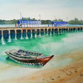 Seascape watercolor painting titled 'Resting by the turquoise waters', 16x12 inches, by artist Lasya Upadhyaya on Paper