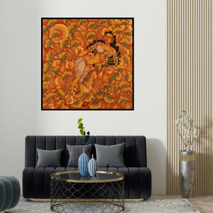 Manikandan Punnakkal's 'Resting Lady' painting visualized above a sofa in a contemporary room.