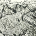 Resting Place' landscape pen-ink drawing by artist Ninoshka Dias, 13x9 inch, on paper