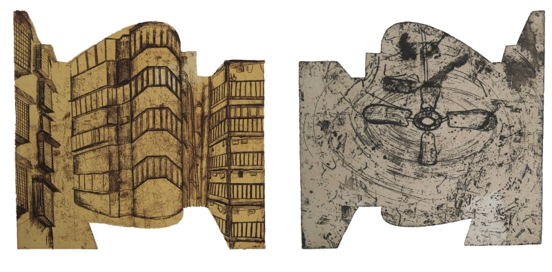 Retro Lane' contemporary etching printmaking by artist Pooja Shinde, 10x20 inch, on paper