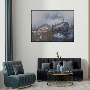 Bijay Biswaal's 'Retro Wet Platform' painting visualized above a sofa in a contemporary room.