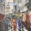Cityscape watercolor painting titled 'Returning from school', 14x11 inches, by artist Mrutyunjaya Dash on paper