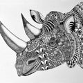 Animals pen drawing titled 'Rhinoceros', 15x22 inches, by artist Kushal Kumar on Paper