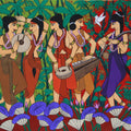 Rhythm' figurative acrylic painting by artist Chetan Katigar, 34x37 inch, on canvas
