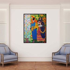 In-situ view of Anuradha Thakur's 'Rhythm 62 (Couple with Birds)' painting in a room