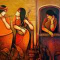 Rhythm Of Devotion' figurative acrylic painting by artist Mousumi Mukherjee, 30x40 inch, on canvas
