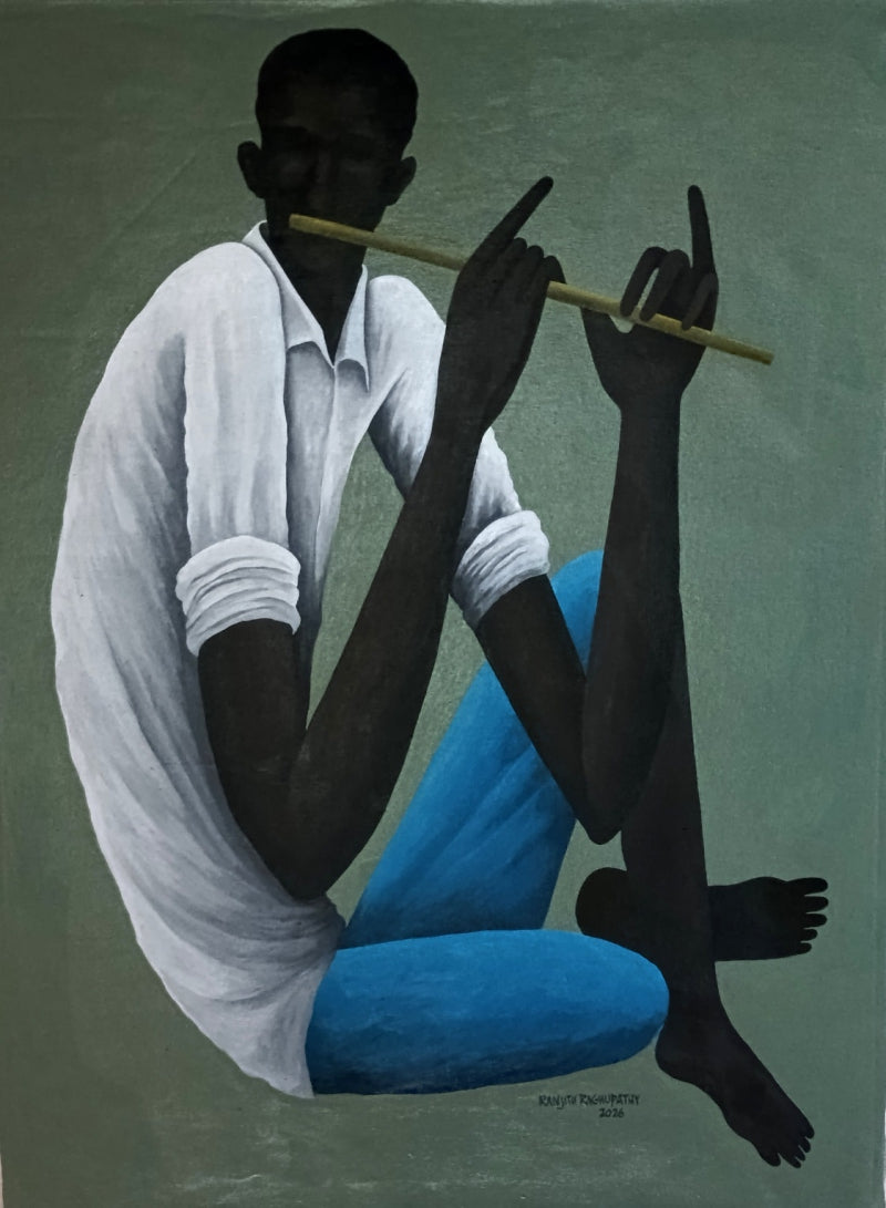 Rhythm Of Inner Mind' figurative acrylic painting by artist Ranjith Raghupathy, 40x30 inch, on canvas