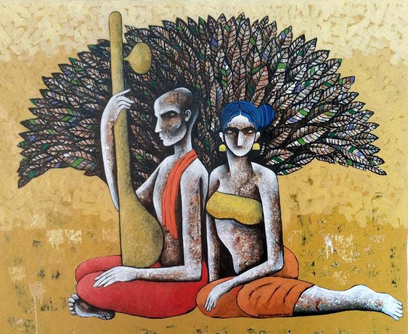 The Rhythm Of Nature' figurative acrylic painting by artist Ranjith Raghupathy, 40x50 inch, on canvas