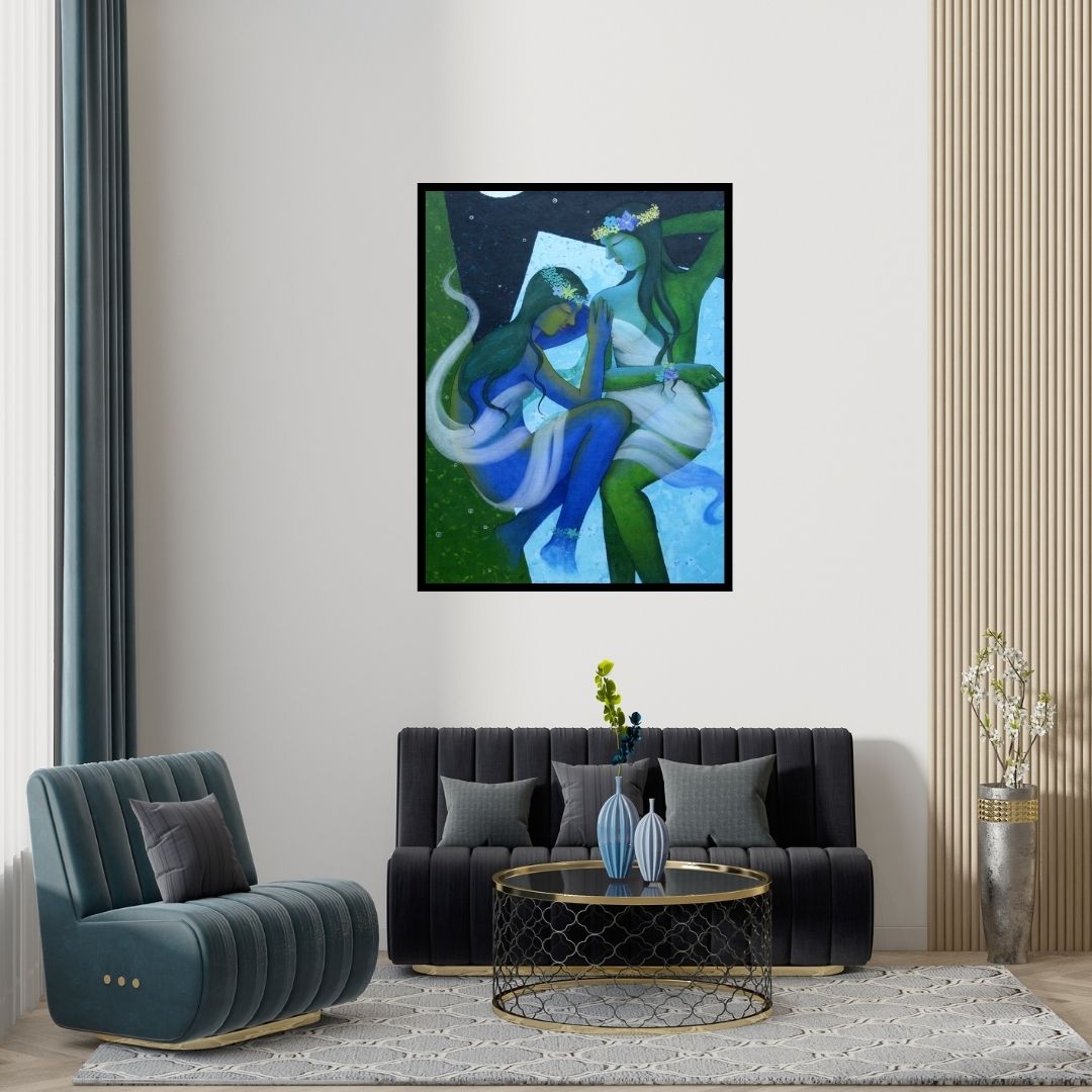 Preview of 'Rhythm Of Night 7' Painting by Pallavi Deodhar shown on a wall in a furnished room.