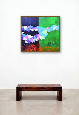 Rhythm Of Life 5 (Duality of Existence) by artist Shivani Garg displayed in a Mid-Century Modern Living Room