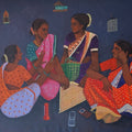 The Rhythm Of Returning' figurative acrylic painting by artist Harshada Kolapkar, 48x48 inch, on canvas