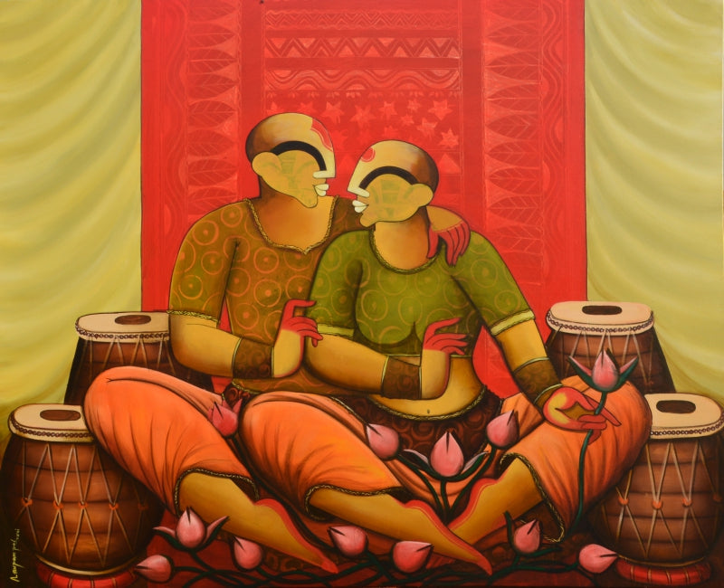 Rhythm Of Silence' religious acrylic painting by artist Anupam Pal, 48x60 inch, on canvas