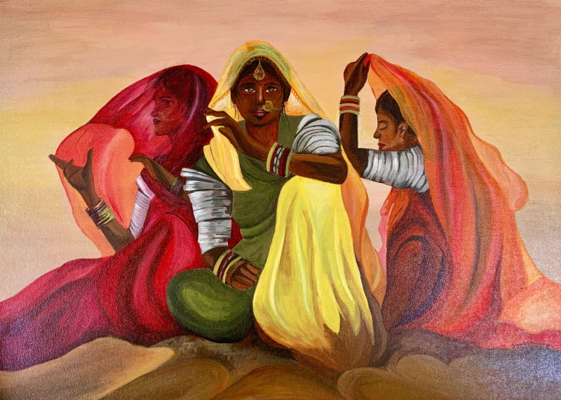 Rhythm Of The Veil' figurative acrylic painting by artist Lasya Upadhyaya, 20x28 inch, on canvas