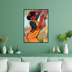 Preview of 'Rhythmic Beauty 2' Painting by Varsha Kharatamal shown on a wall in a furnished room.