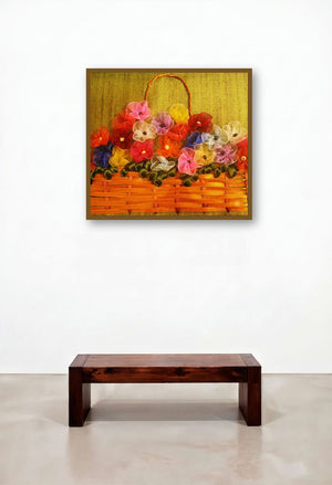 Ribbon Basket With Gathered Flowers (Ribbon Flower Basket) by artist Mohna Paranjape displayed in a Traditional Study