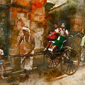 Cityscape Digital Painting digital art titled 'Rickshaw Puller 1', 11x17 inches, by artist Pushkar Chatterjee on canvas