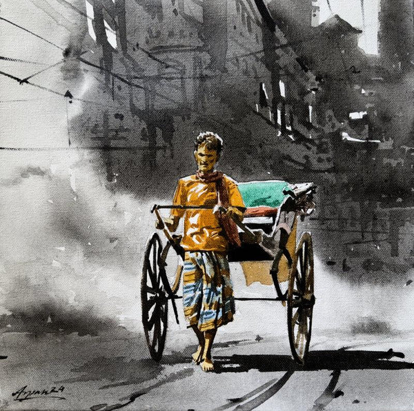 Rickshaw Puller In Kolkata painting by Arpan Bhowmik