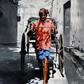 Cityscape acrylic painting titled 'Rickshaw Puller In Kolkata', 40x30 inch, by artist Arpan Bhowmik on Canvas