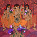Riddhi Siddhi Ganesha' religious acrylic painting by artist Chetan Katigar, 49x49 inch, on canvas