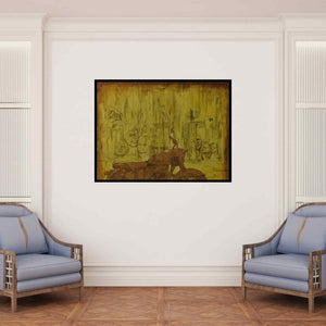 In-situ view of Durshit Bhaskar's 'Rider (Wheels of Destiny)' painting in a room