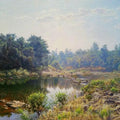 Realistic oil painting titled 'River Devrukh', 24x16 inches, by artist Sanjay Sarfare on Canvas