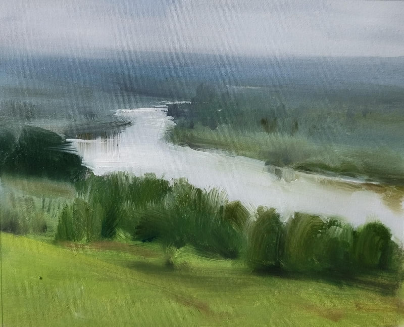River View' nature oil painting by artist Surabhi Gulwelkar, 7x9 inch, on linen