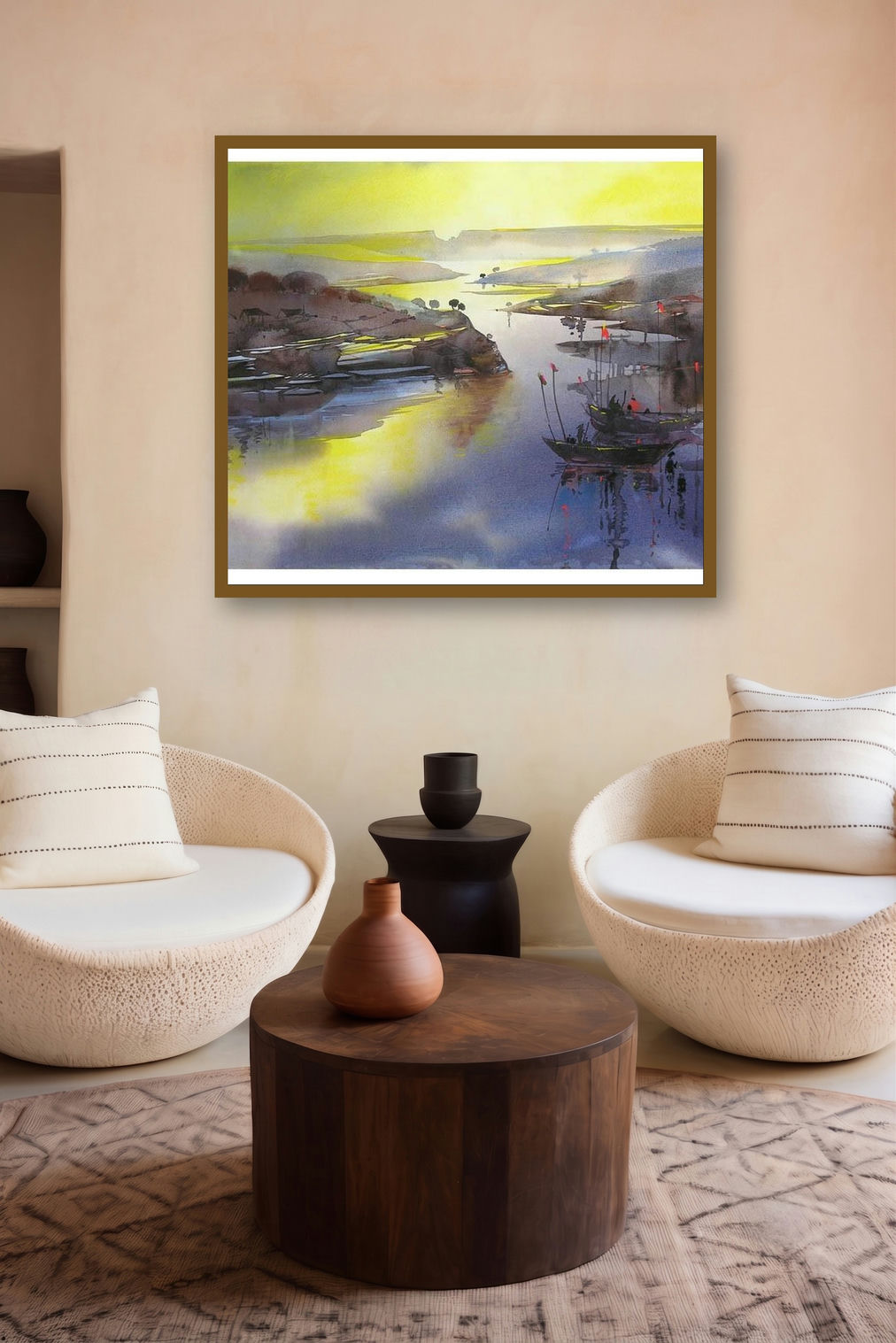 Riverscape 42 (River of Dreams) by artist Sunil Kale displayed in a Indian Art gallery