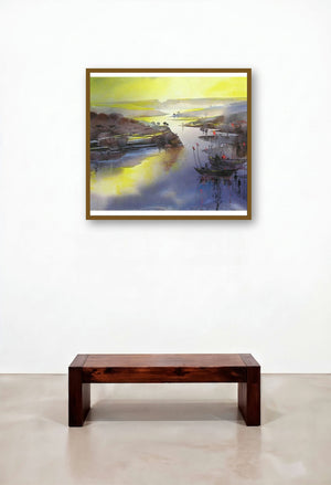 Riverscape 42 (River of Dreams) by artist Sunil Kale displayed in a Modern Foyer