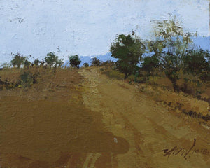Road Stories 18 (Rural Landscape Path) by Anwar Husain, Original Acrylic Landscape Painting on Canvas, X-Small Horizontal Wall Art