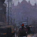 Cityscape acrylic painting titled 'Road stories 54', 6x8 inches, by artist Anwar Husain on Canvas