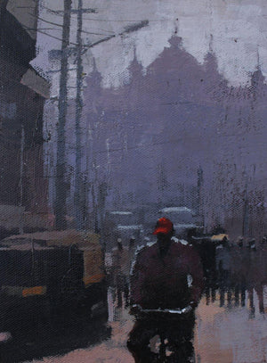 Road Stories 54 (Road Stories 54 by Anwar Husain) by Anwar Husain, Original Acrylic Cityscape Painting on Canvas, X-Small Vertical Wall Art