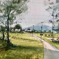 Landscape watercolor painting titled 'Road to Peace', 14x20 inches, by artist KS Farvez on Paper