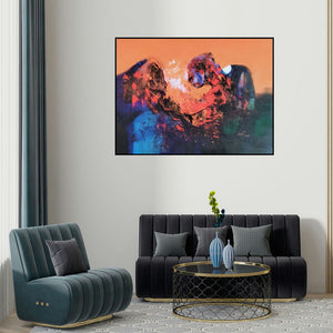 Dnyaneshwar Dhavale's 'Rocks In The Mountains 6 (Cosmic Dance**)' painting visualized above a sofa in a contemporary room.