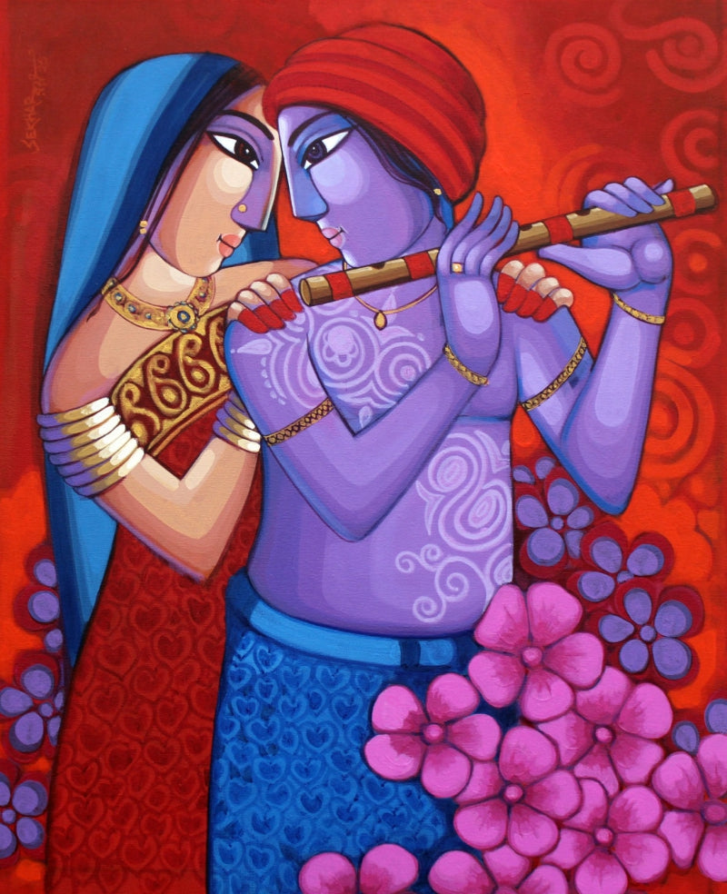 Romantic Couple' figurative acrylic painting by artist Sekhar Roy, 29x24 inch, on canvas