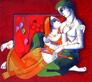 Romantic Couple 8 (Eternal Melody) by Sekhar Roy, Original Acrylic Figurative Painting on Canvas, X-Large Horizontal Wall Art