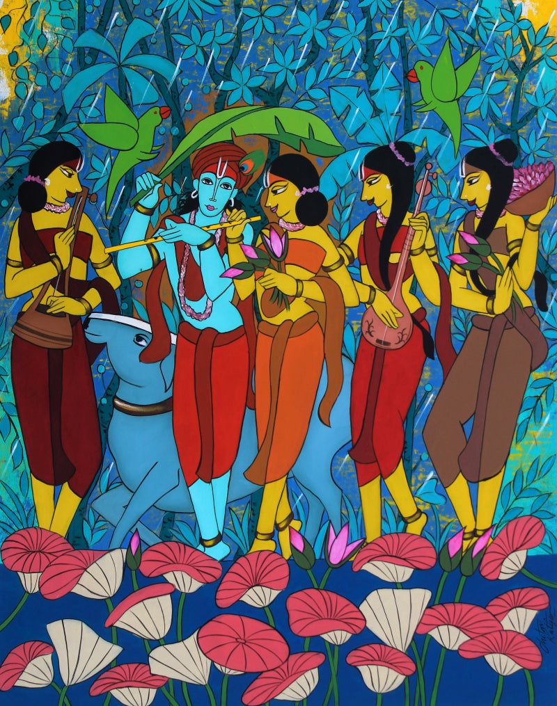 Romantic Essence' religious acrylic painting by artist Chetan Katigar, 57x45 inch, on canvas