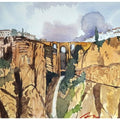 Cityscape watercolor painting titled 'Ronda Andalusia Spain', 7x11 inches, by artist Arunava Ray on Paper