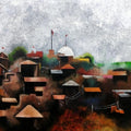 Landscape acrylic painting titled 'ROOF TOPS', 36x36 inches, by artist Ankita Dey Bhoumik on Canvas