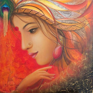 Roopshree (Whispers of Love) by Rakhi Baid, Original Acrylic Religious Painting on Canvas, Medium Square Wall Art