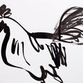 Rooster' animals ink drawing by artist Ashok Hinge, 6x8 inch, on paper