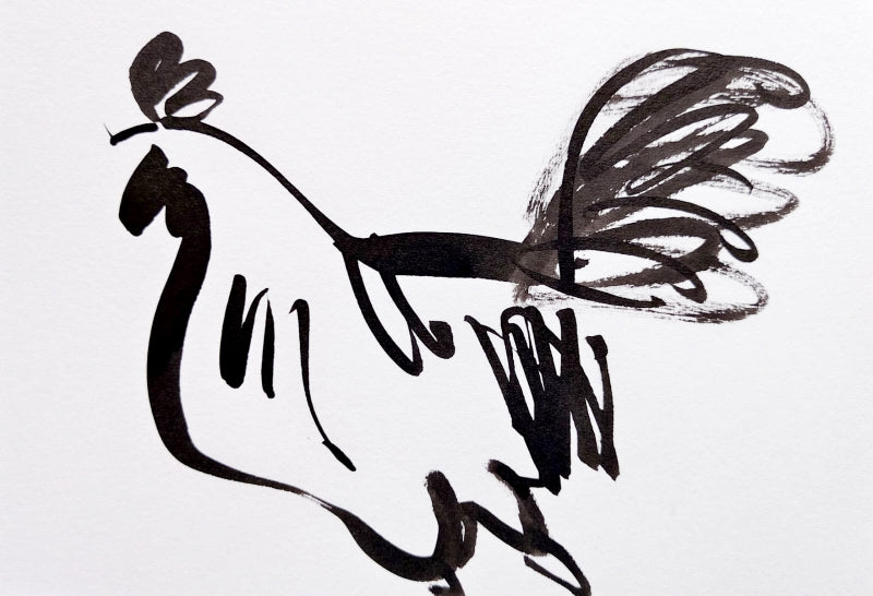 Rooster' animals ink drawing by artist Ashok Hinge, 6x8 inch, on paper