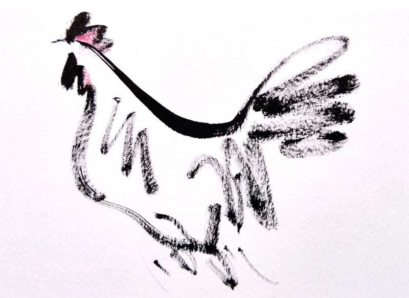 Rooster 11' animals ink drawing by artist Ashok Hinge, 4x6 inch, on paper