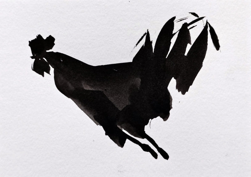 Rooster 12' animals ink drawing by artist Ashok Hinge, 4x6 inch, on paper
