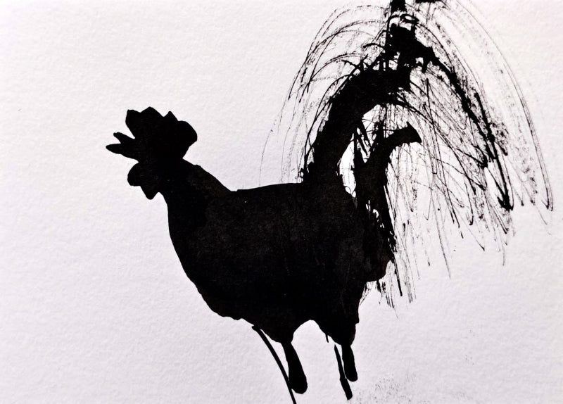 Rooster 14' animals ink drawing by artist Ashok Hinge, 4x6 inch, on paper