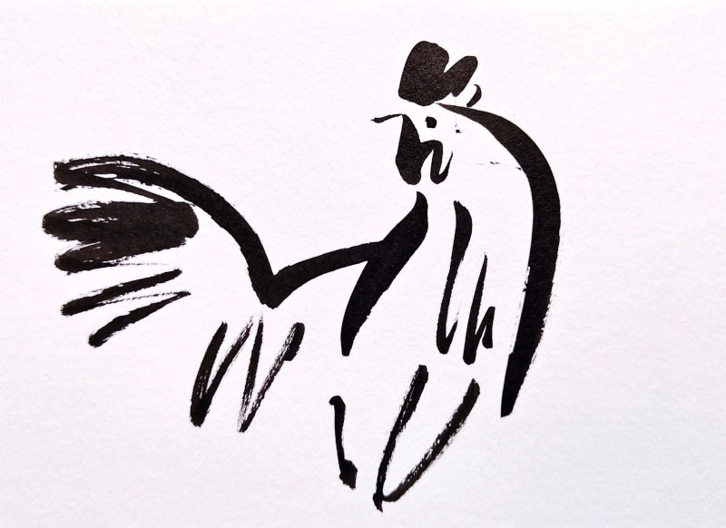 Rooster 15' animals ink drawing by artist Ashok Hinge, 4x6 inch, on paper