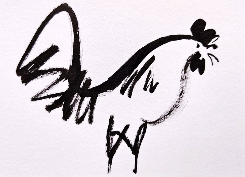 Rooster 15' animals ink drawing by artist Ashok Hinge, 4x6 inch, on paper