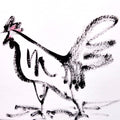 Rooster 17' animals ink drawing by artist Ashok Hinge, 4x6 inch, on paper