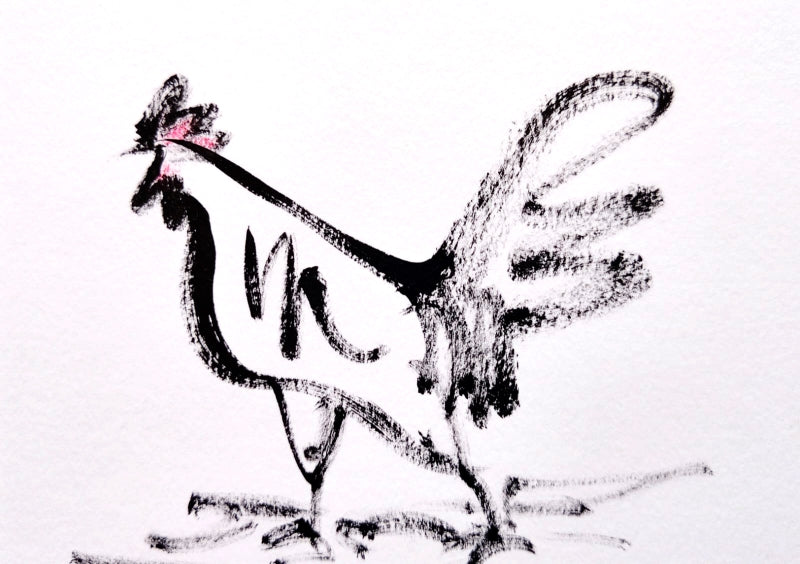 Rooster 17' animals ink drawing by artist Ashok Hinge, 4x6 inch, on paper