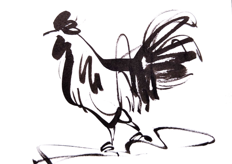 Rooster 18' animals ink drawing by artist Ashok Hinge, 4x6 inch, on paper
